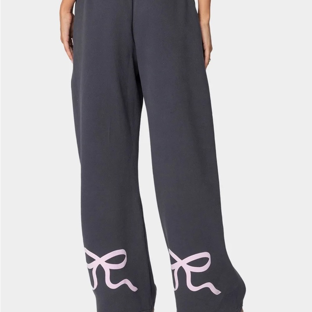 Edikted Gray Joggers with Pink Bow Detail